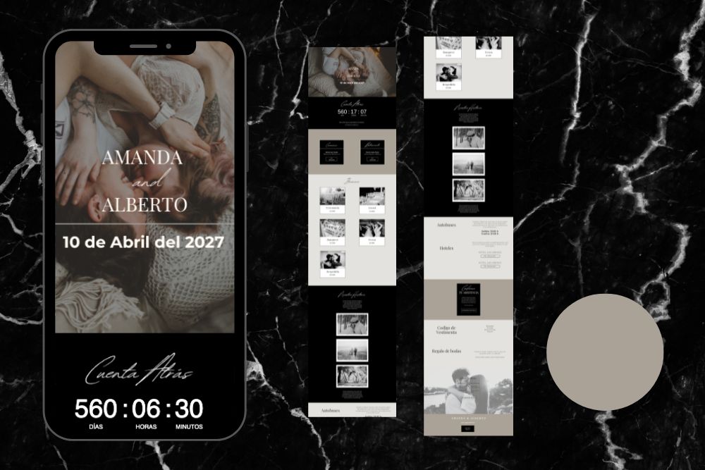 "Invitación de boda online actualizable en tiempo real, diseño ceniza – Colección Anape