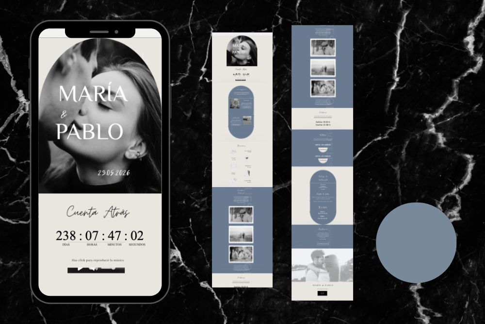 Invitación de boda online actualizable en tiempo real, diseño bruma – Colección Cuarzo