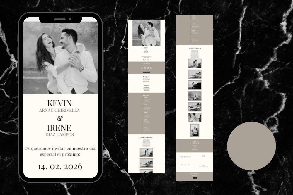 Invitación de boda online actualizable en tiempo real, diseño ceniza – Colección Espinela