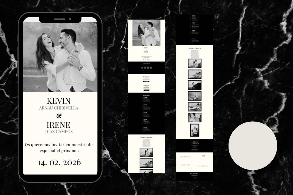 Invitación de boda online actualizable en tiempo real, diseño nieve – Colección Espinela