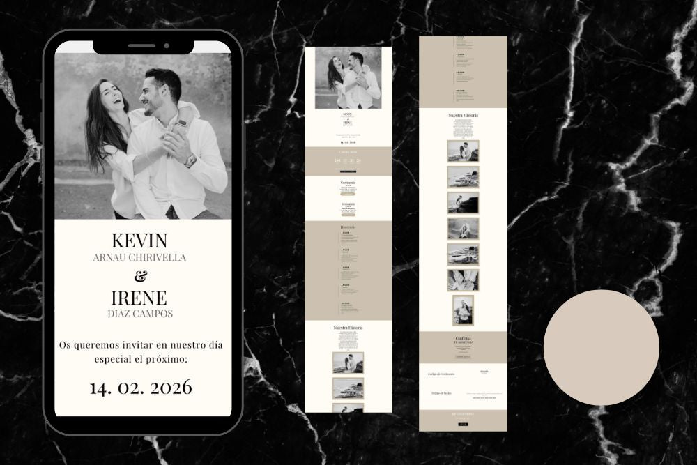 Invitación de boda online actualizable en tiempo real, diseño marfil – Colección Espinela