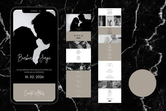 Invitación de boda online actualizable en tiempo real, diseño ceniza – Colección Amatista