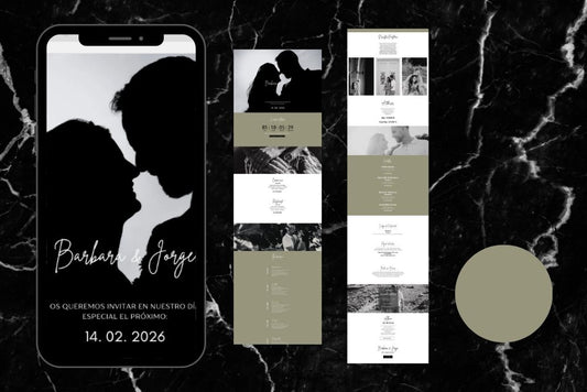 Invitación de boda online actualizable en tiempo real, diseño oliva – Colección Amatista