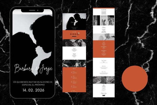 Invitación de boda online actualizable en tiempo real, diseño terracota – Colección Amatista