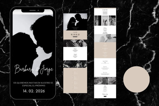 Invitación de boda online actualizable en tiempo real, diseño marfil – Colección Amatista