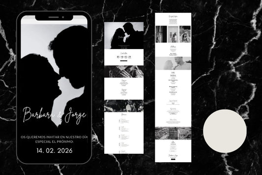 Invitación de boda online actualizable en tiempo real, diseño Nieve – Colección Amatista