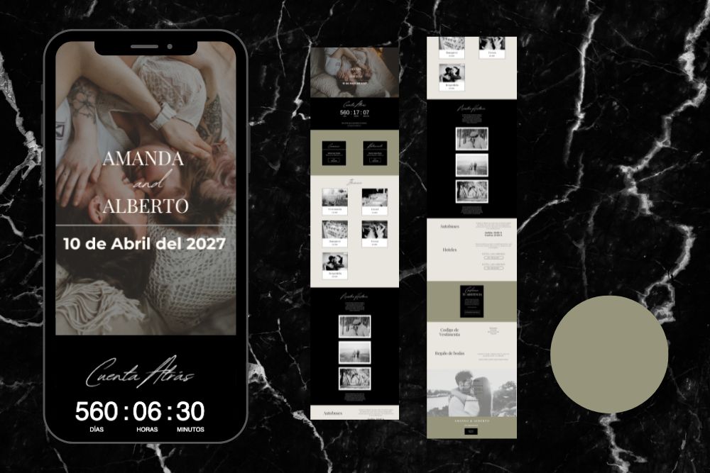 Invitación de boda online actualizable en tiempo real, diseño oliva – Colección Anape