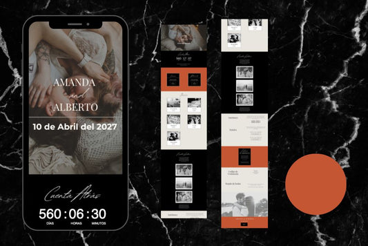 Invitación de boda online actualizable en tiempo real, diseño terracota – Colección Anape