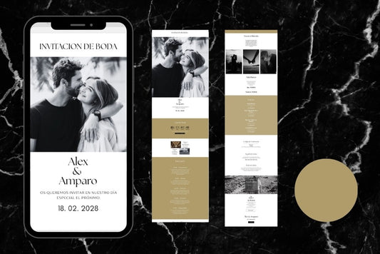 "Invitación de boda online actualizable en tiempo real, diseño miel – Colección Aventurina