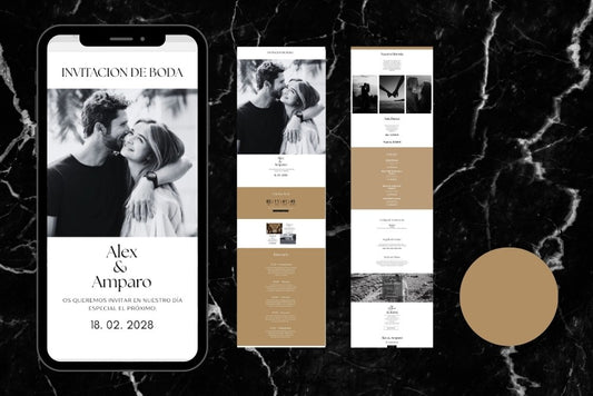 Invitación de boda online actualizable en tiempo real, diseño arena – Colección Aventurina