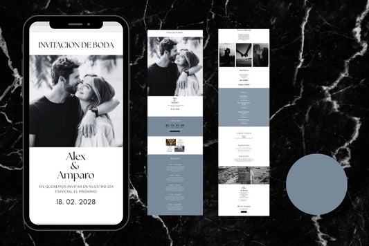 "Invitación de boda online actualizable en tiempo real, diseño bruma  – Colección Aventurina