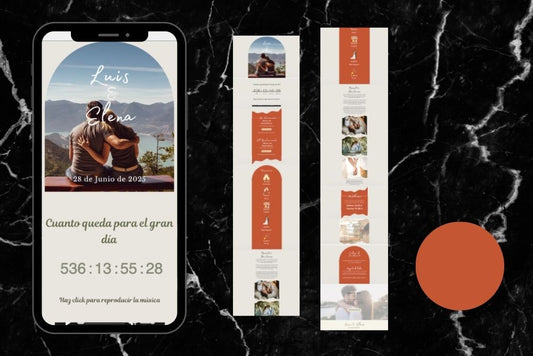 Invitación de boda online actualizable en tiempo real, diseño terracota – Colección Berilio