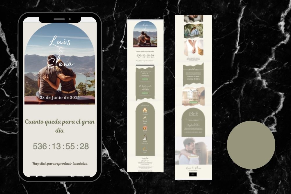 Invitación de boda online actualizable en tiempo real, diseño oliva– Colección Berilio
