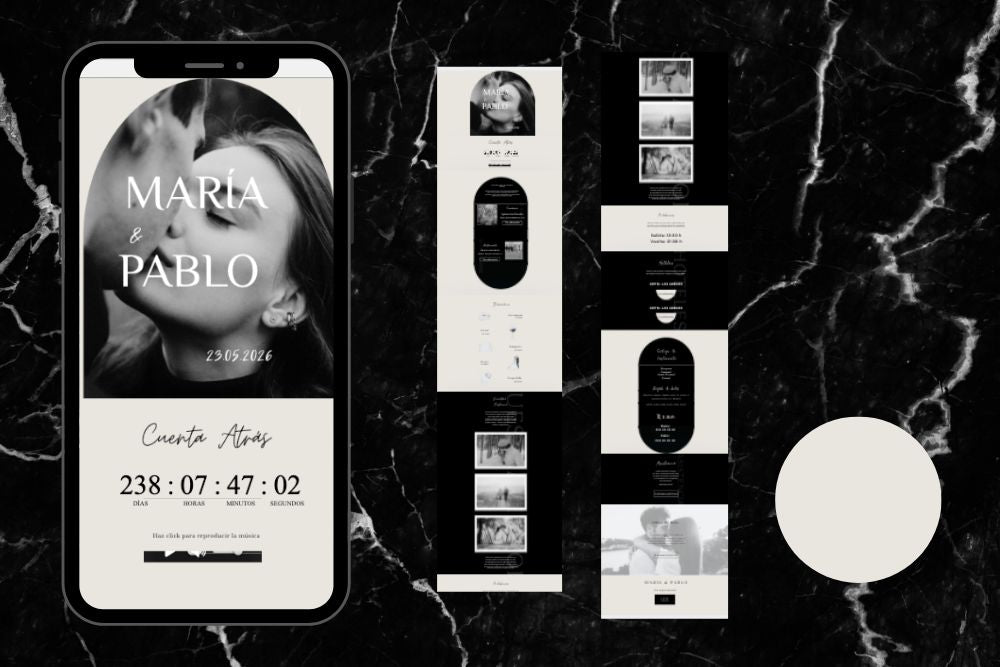 Invitación de boda online actualizable en tiempo real, diseño nieve – Colección Cuarzo