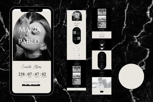 Invitación de boda online actualizable en tiempo real, diseño nieve – Colección Cuarzo