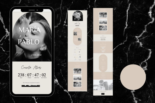 Invitación de boda online actualizable en tiempo real, diseño marfil – Colección Cuarzo
