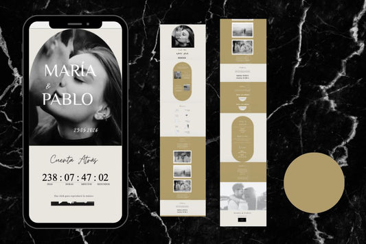 Invitación de boda online actualizable en tiempo real, diseño miel– Colección Cuarzo