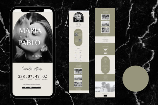 Invitación de boda online actualizable en tiempo real, diseño oliva – Colección Cuarzo