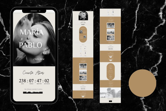 Invitación de boda online actualizable en tiempo real, diseño arena – Colección Cuarzo