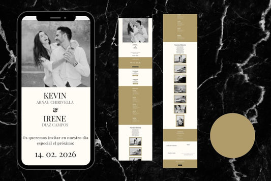 Invitación de boda online actualizable en tiempo real, diseño miel – Colección Espinela