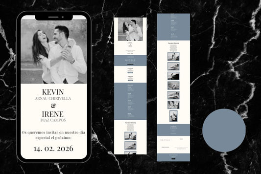 "Invitación de boda online actualizable en tiempo real, diseño bruma – Colección Espinela