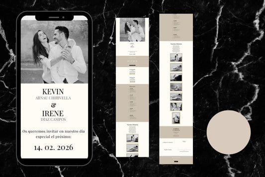 Invitación de boda online actualizable en tiempo real, diseño marfil – Colección Espinela